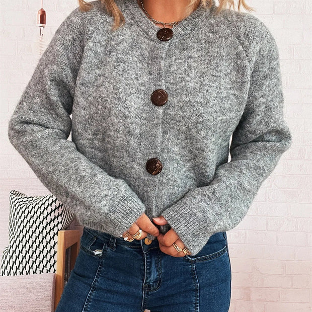 Women Button-Up Raglan Sleeve Cardigan Sweater