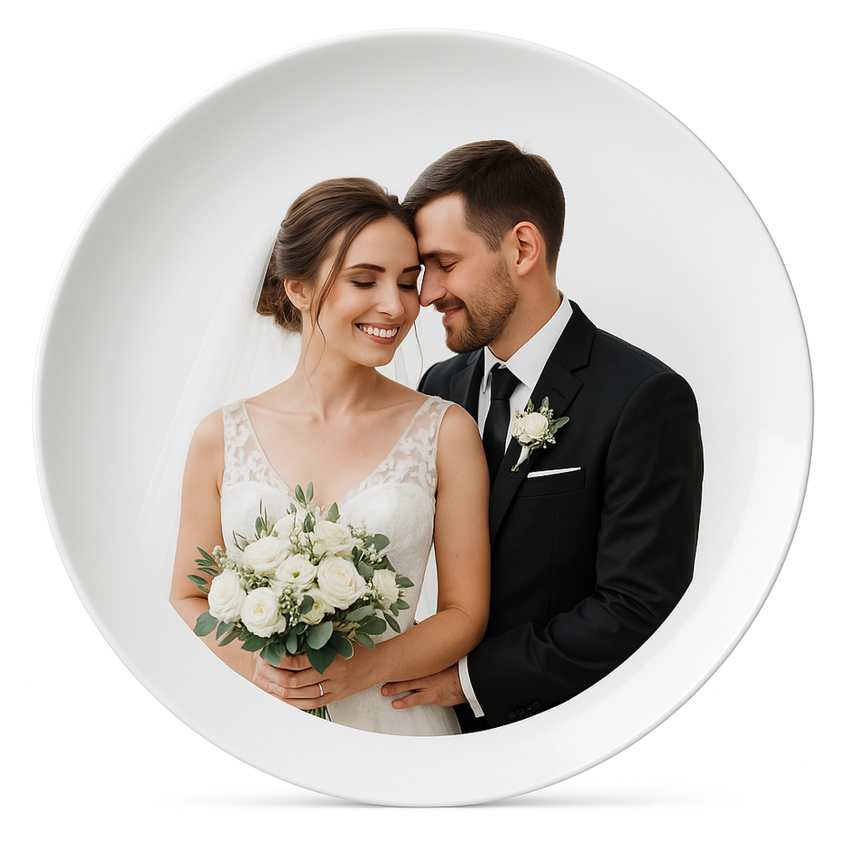 Personalized 10.75" Round Porcelain Photo Plate – Memorial & Gift Display