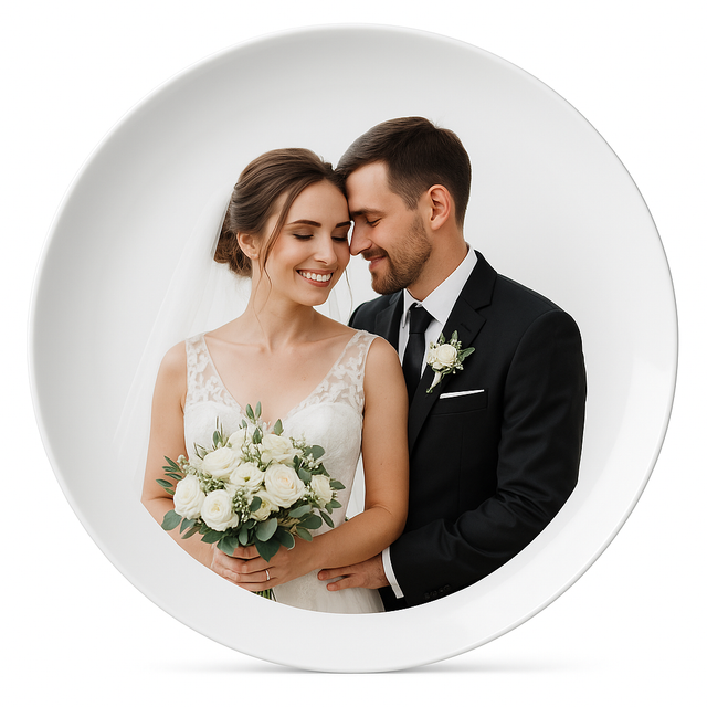 Personalized 10.75" Round Porcelain Photo Plate – Memorial & Gift Display
