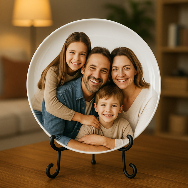 Personalized 10.75" Round Porcelain Photo Plate – Memorial & Gift Display
