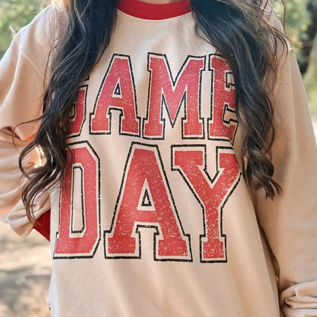 GAME DAY Letter Graphic Round Neck Sweatshirt