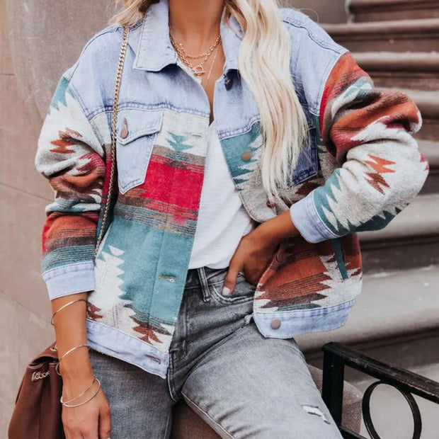 Geometric Button Up Long Sleeve Jacket