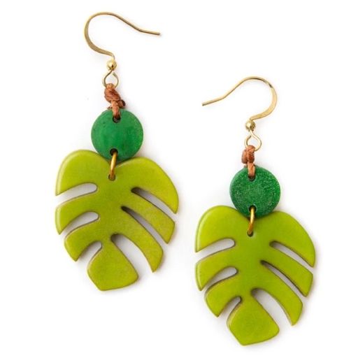Caribbean Emerald Monstera Earrings