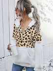 Women Leopard Half-Zip Dropped Shoulder Hoodie