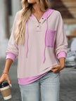 Drawstring Button Detail Long Sleeve Hoodie