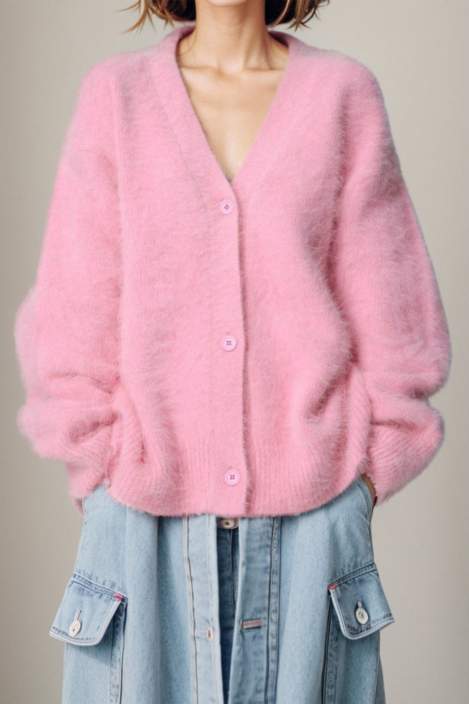Women Button Up Dropped Shoulder Cardigan Sweaters