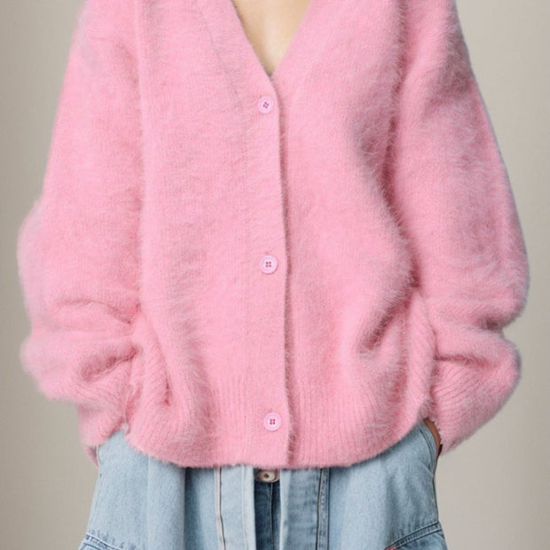 Women Button Up Dropped Shoulder Cardigan Sweaters