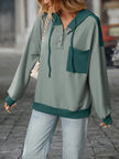 Drawstring Button Detail Long Sleeve Hoodie