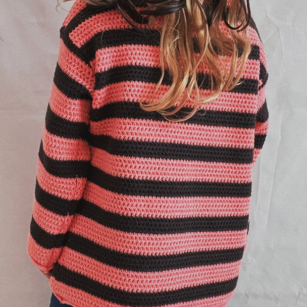 Striped Round Neck Long Sleeve Sweater
