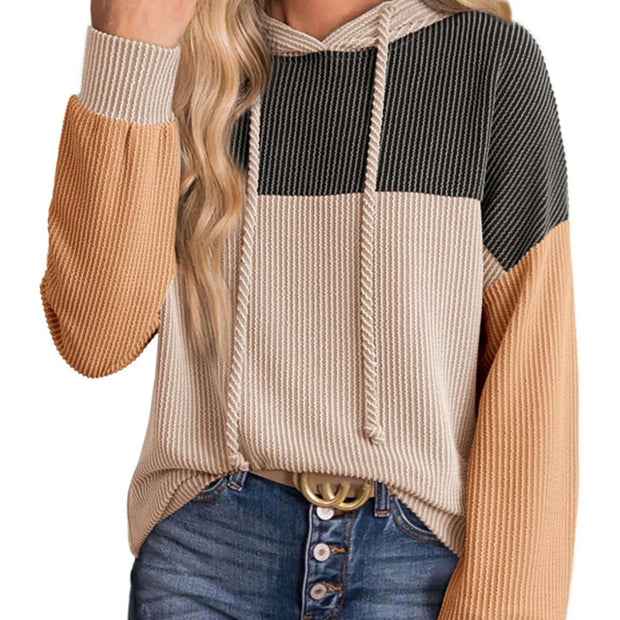 Drawstring Color Block Long Sleeve Hoodie
