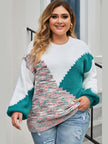 Plus Size Color Block Round Neck Sweater