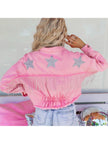 Distressed Raw Hem Dropped Shoulder Denim Jacket