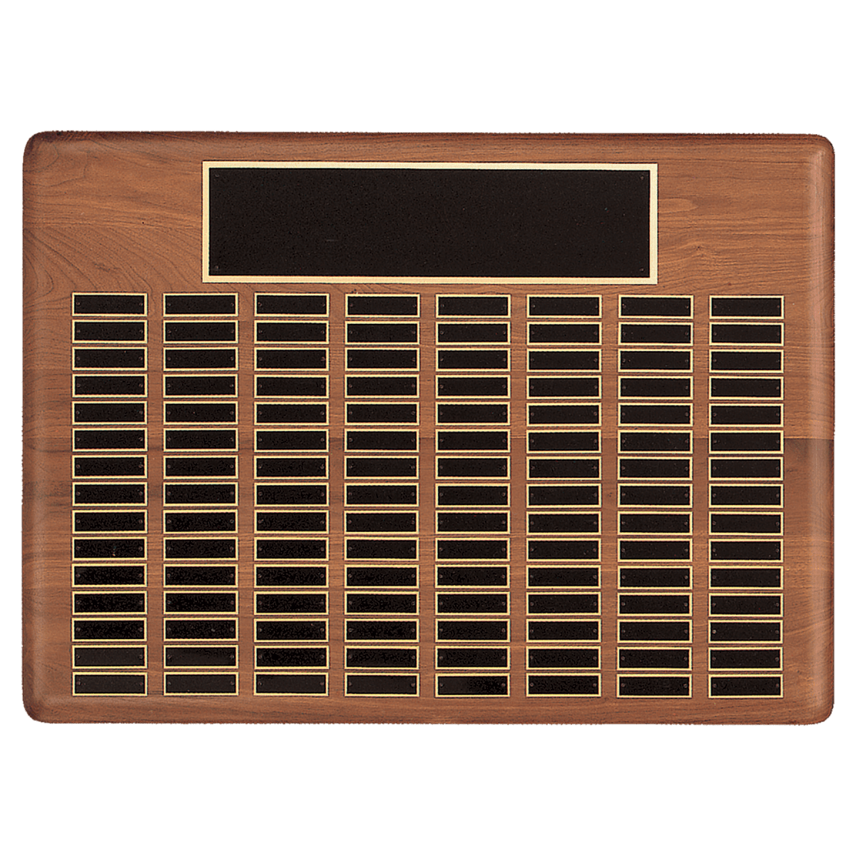 22 X 30/Plates 7/8 X 2 3/4 American Walnut 120 Plate Perpetual Solid Walnut Recognition Plaque With Black Brass Plated Steel - Award - Custom Crafting Alliance, LLC