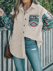 Women Perfee Pocketed Geometric Collared Neck Shacket
