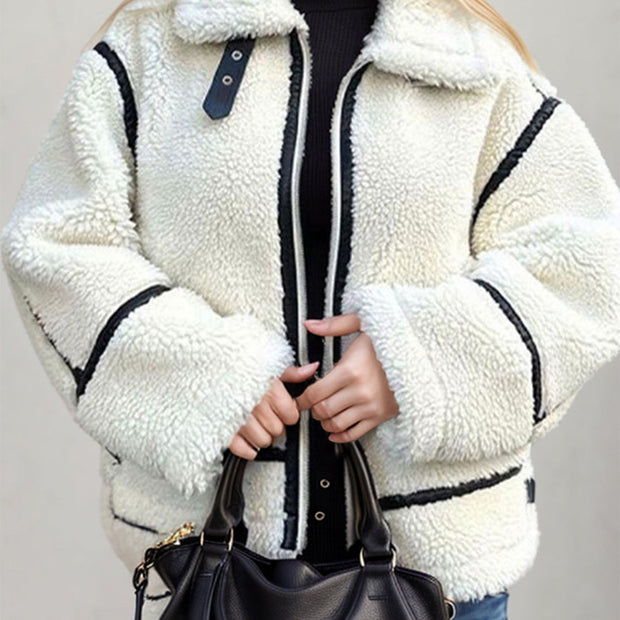 Women Zip Up Long Sleeve Sherpa Jacket