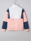 Colorblock Patchwork Half Button Baggy Sweatshirt