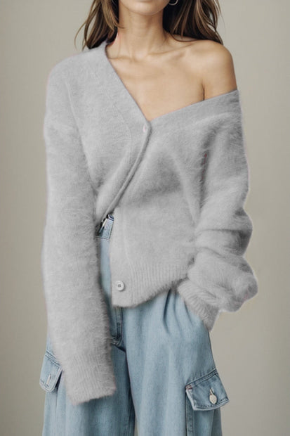 Women Button Up Dropped Shoulder Cardigan Sweaters