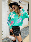 Flower Round Neck Drop Shoulder Sweater