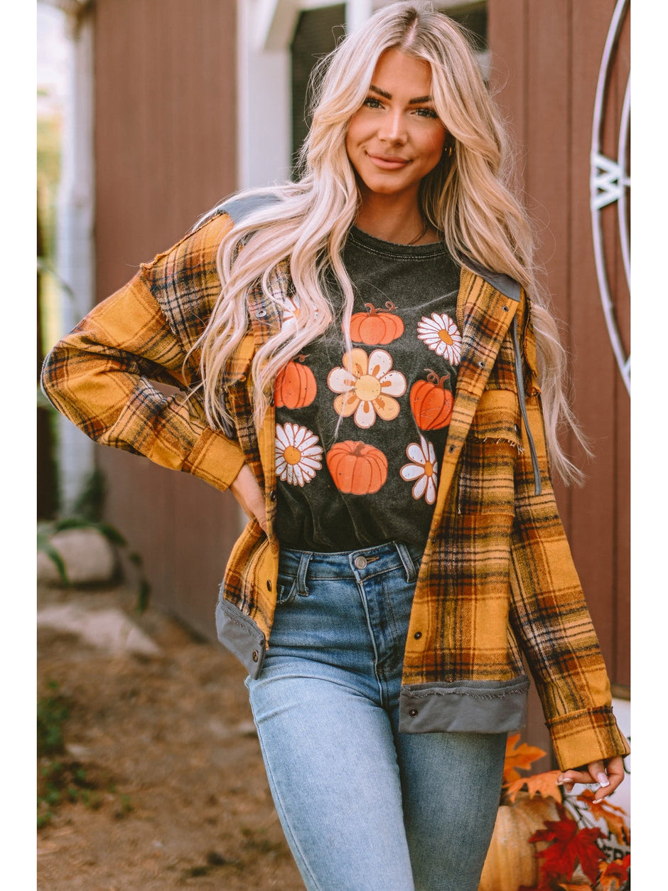 Plaid Hooded Button Front Jacket