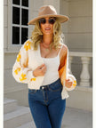 Women Floral Open Front Fuzzy Cardigan Sweater