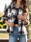 Women Pocketed Plaid Button Down Long Sleeve Shacket