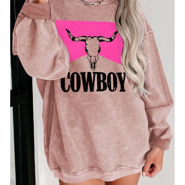 Women Cowboy Graphic Round Neck Sweatshirt
