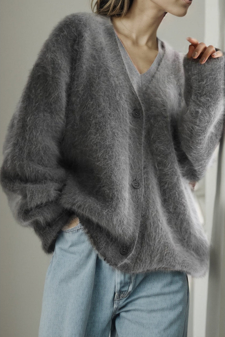 Women Button Up Dropped Shoulder Cardigan Sweaters