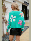Flower Round Neck Drop Shoulder Sweater