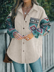 Women Perfee Pocketed Geometric Collared Neck Shacket