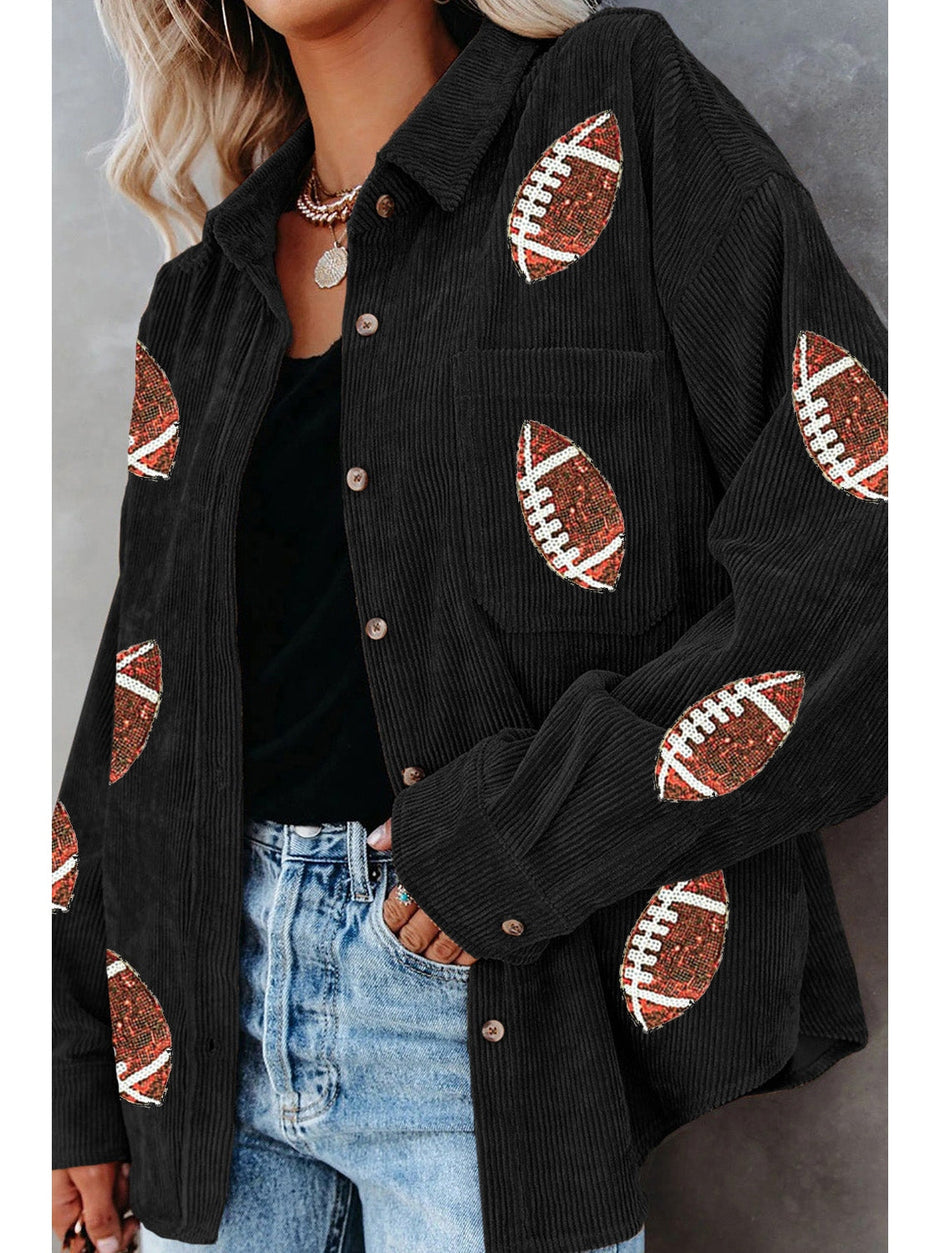 Sequin Football Button Up Long Sleeve Jacket