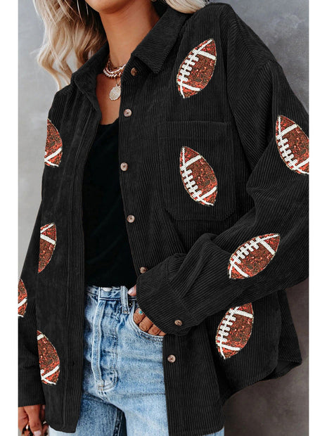 Sequin Football Button Up Long Sleeve Jacket