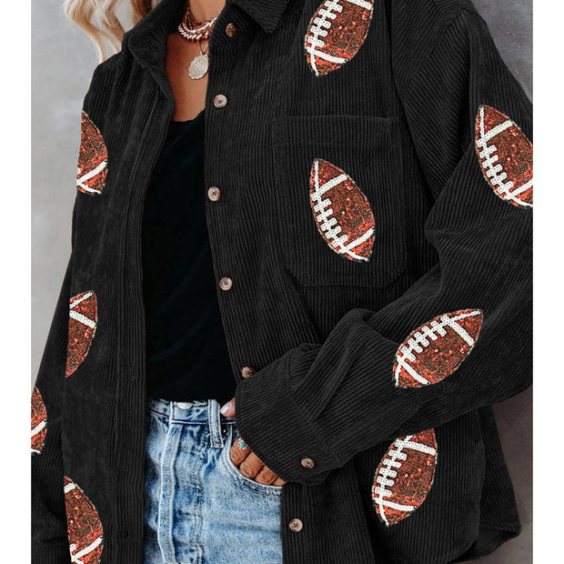 Sequin Football Button Up Long Sleeve Jacket