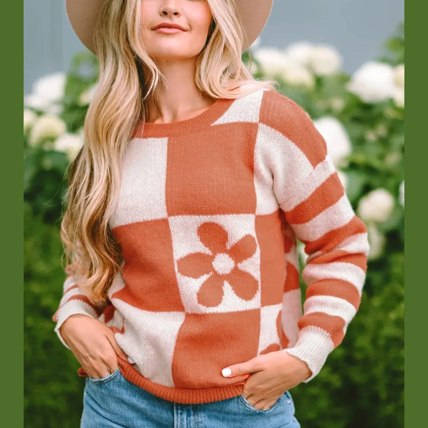 Contrast Round Neck Long Sleeve Sweater