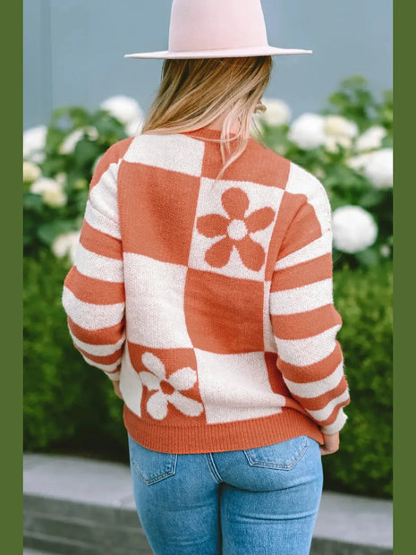 Contrast Round Neck Long Sleeve Sweater