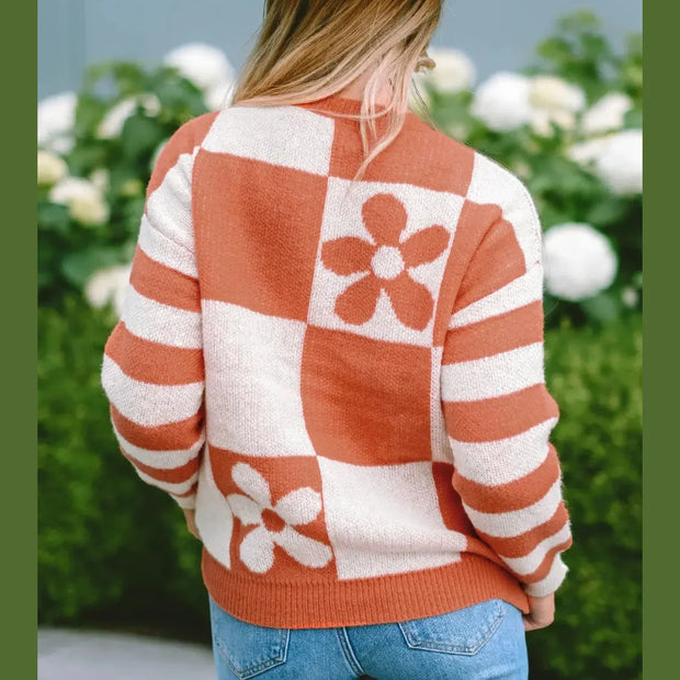Contrast Round Neck Long Sleeve Sweater