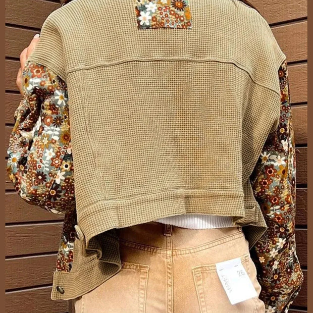 Printed Collared Neck Long Sleeve Jacket