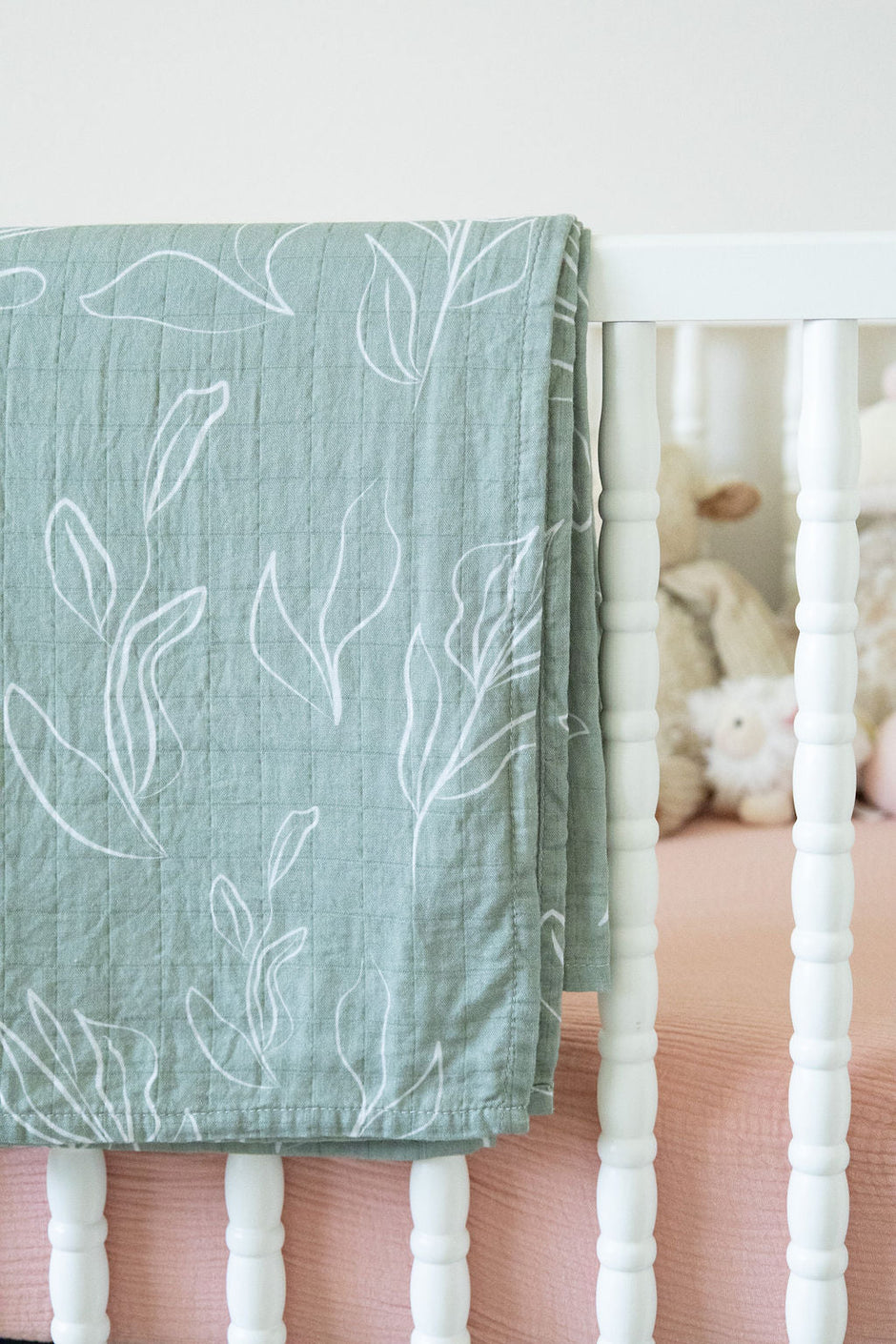 Organic Bamboo Cotton Muslin Swaddle Blanket in Natural Oasis Willow