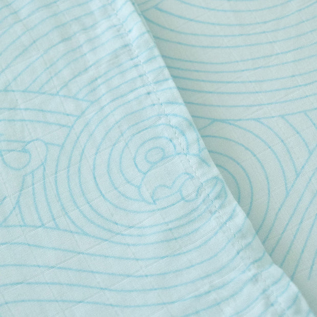 Organic Bamboo Cotton Muslin Swaddle Blanket in Crashing Sea Waves