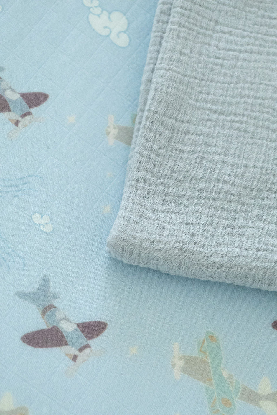 Organic Bamboo Cotton Muslin Crib Sheet in Dreamy Planes