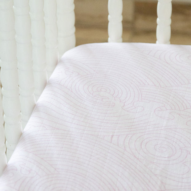 Organic Bamboo Cotton Blend Standard Crib Sheet in Pink Crashing Sea Waves