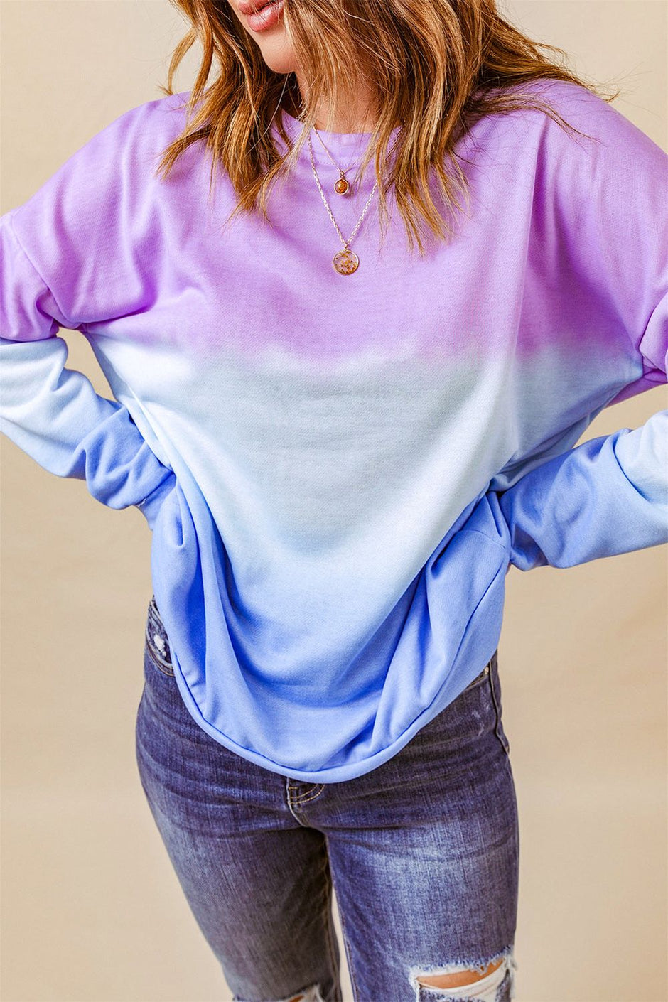Women Tie-Dye Drop Shoulder Round Neck Sweatshirt