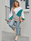 Plus Size Color Block Round Neck Sweater