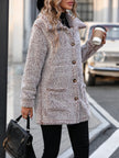 Women Pocketed Collared Neck Long Sleeve Plush Jacket