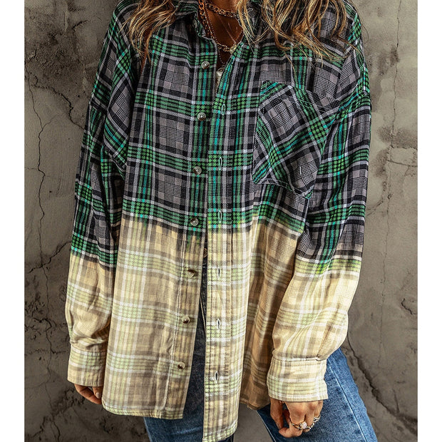 Women NicholesGifts Women Contrast Plaid Button Up Long Sleeve Shacket