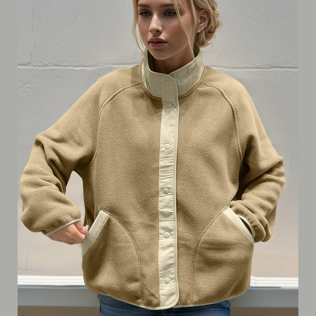 Women Double Take Snap Down Raglan Sleeve Jacket with Pockets