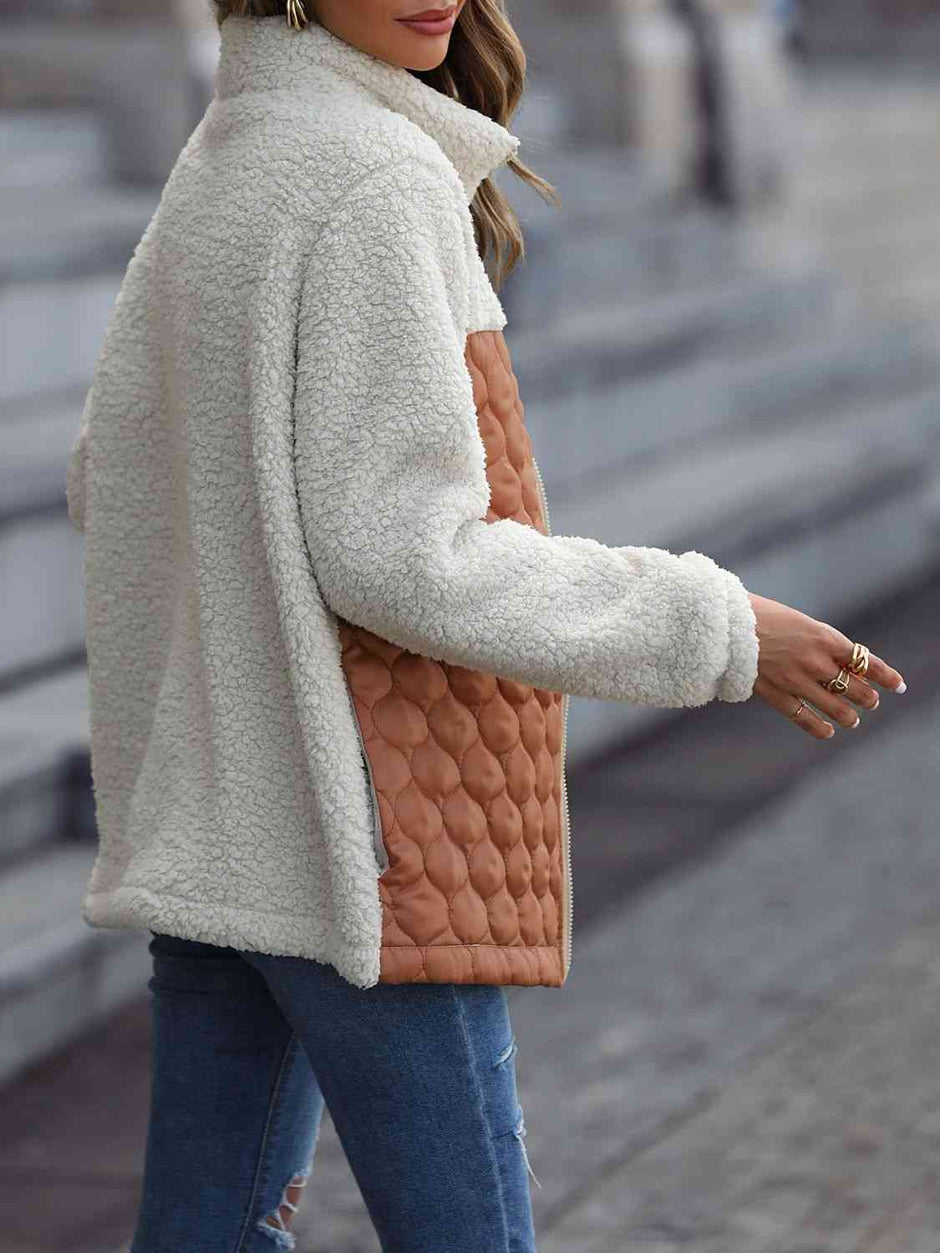Women Leopard Color Block Zip-Up Jacket