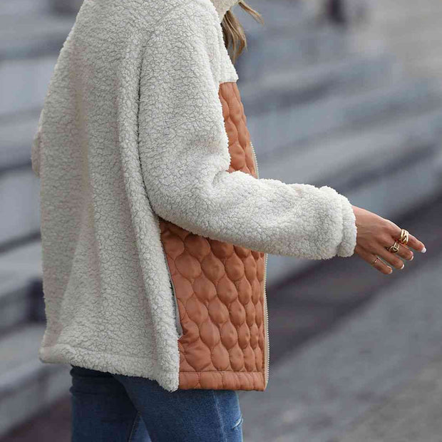 Women Leopard Color Block Zip-Up Jacket