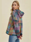 Double Take Full Size Plaid Dropped Shoulder Fleece Hoodie