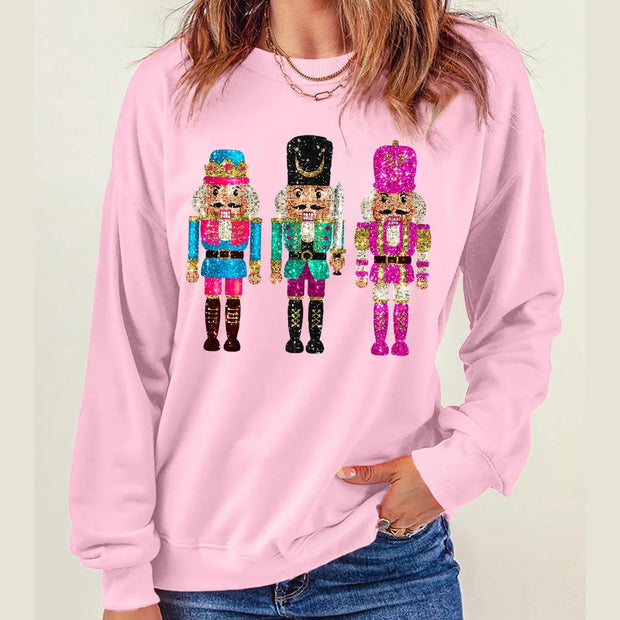 Nutcracker Graphic Round Neck Long Sleeve Sweatshirt