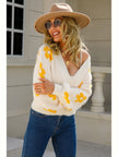 Women Floral Open Front Fuzzy Cardigan Sweater